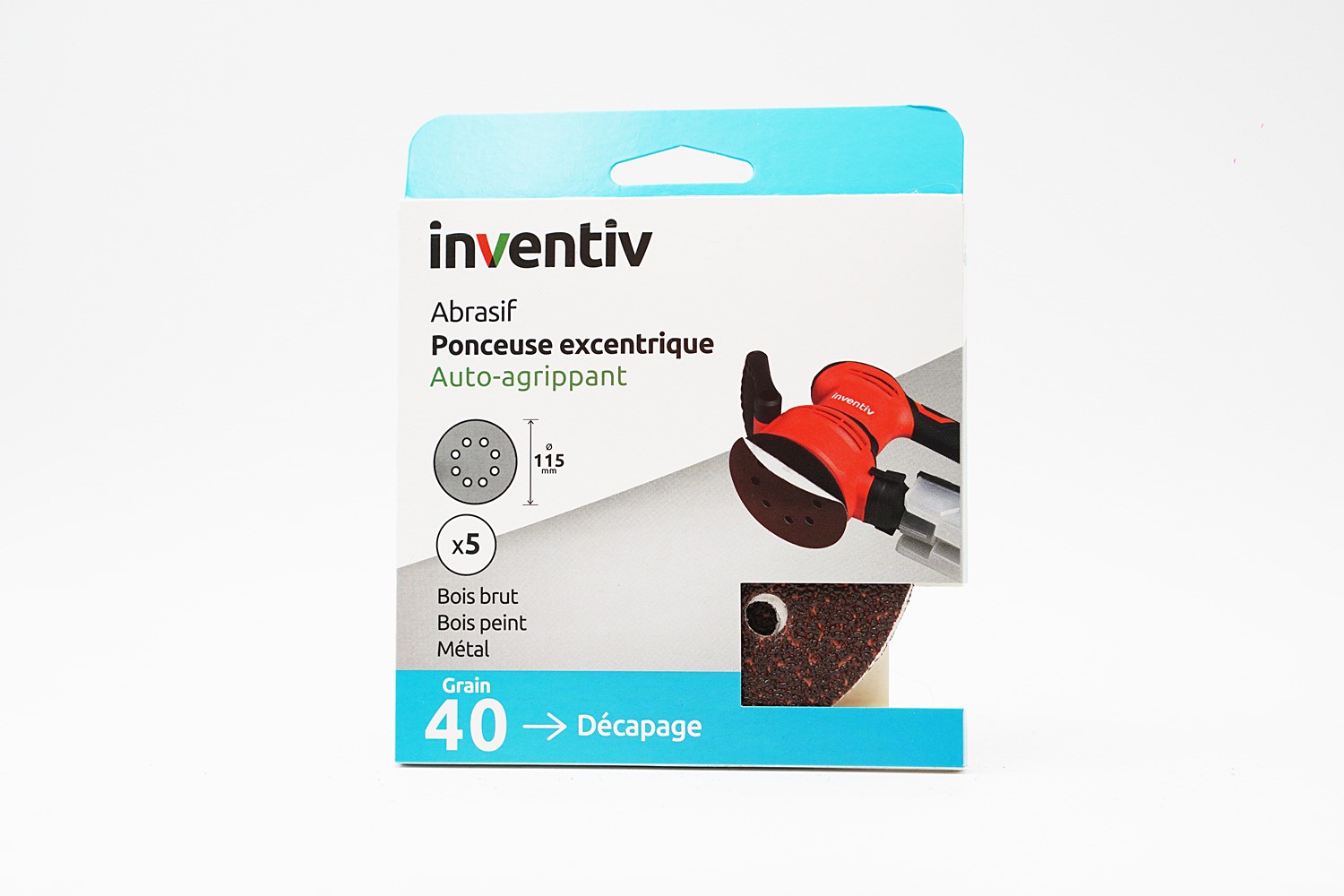 5 Disques de ponçage 8 Trous Ø115mm Grain 40 - INVENTIV